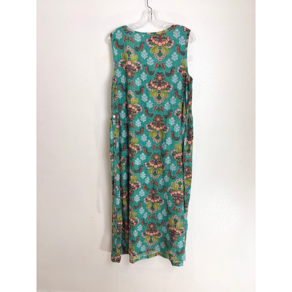 April Cornell Turquoise Floral Smocked Sleeveless Midi Dress XL